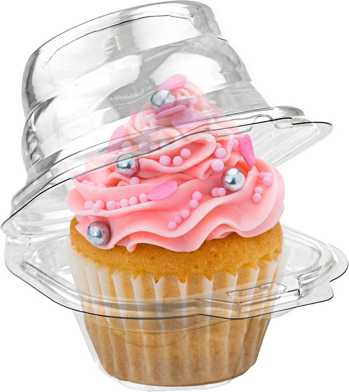 Individual Plastic Cupcake Containers Disposable with Connected Airtight Dome…