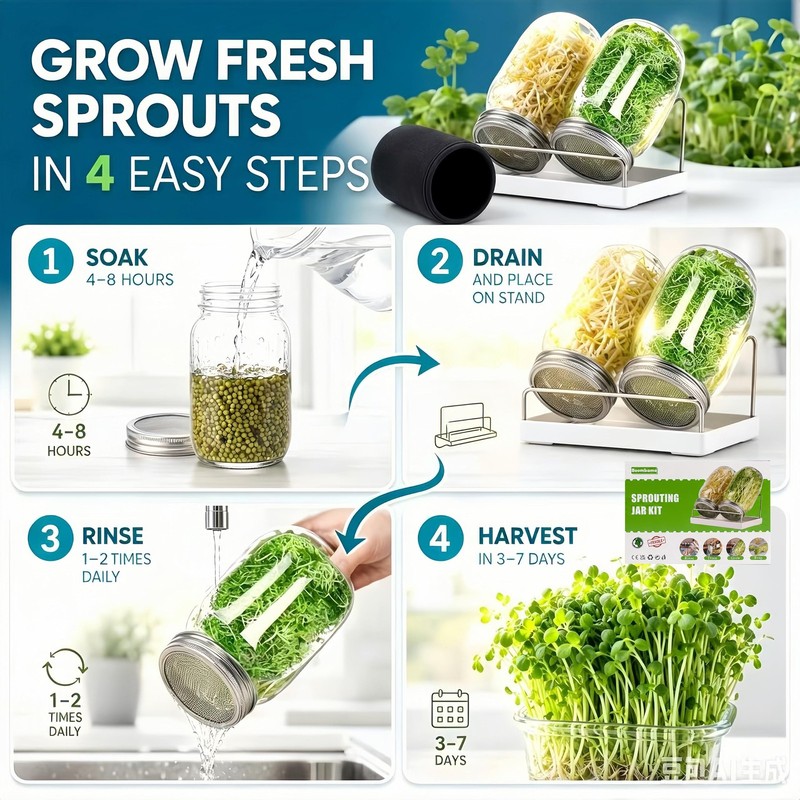 Premium Sprouting Jar Kit, 2Pack Wide Mouth Mason Jars with Mesh Sprouting Li... gallery