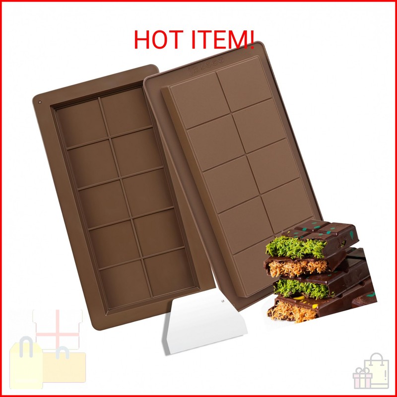 Advantez 2 PCS Chocolate Bar Mold Deep Dubai with Scraper, Thick Large Silicone