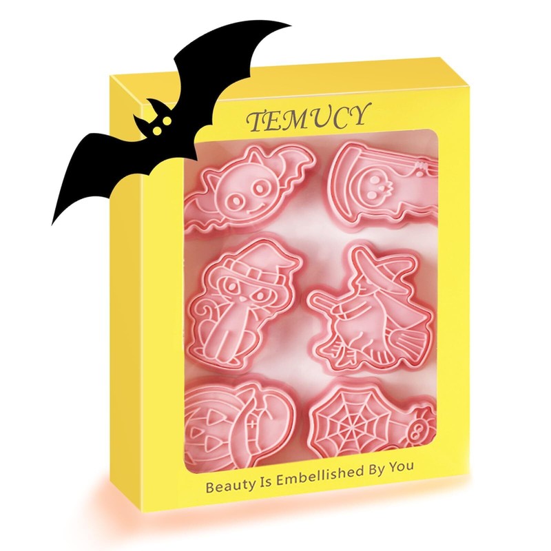 Novel Halloween Cookie Cutters And Stamper Pumpkin Ghost Witch Bat Cat Spider 3d