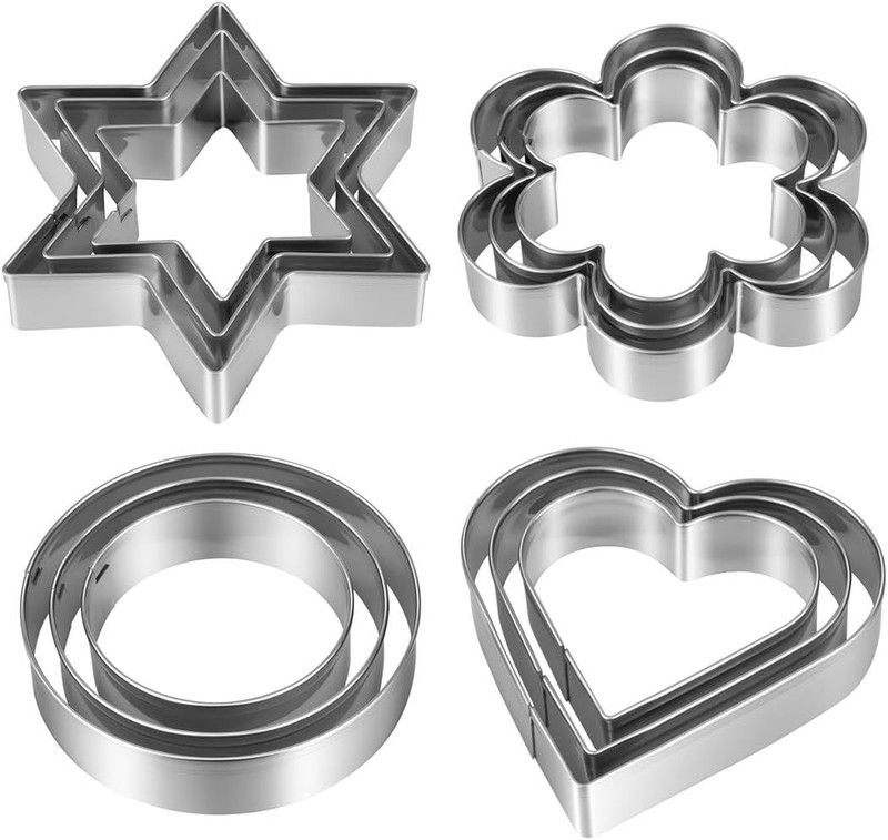 Metal Cookie Cutters Set 12 Pieces, Stainless Steel 3 Heart Cookie Cutters, 3