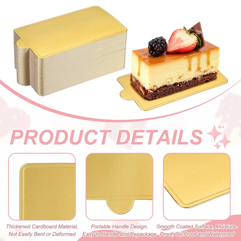 150 Pcs Mini Cake Boards, 3.9 Inch Rectangular Mousse Cake Base, Gold gallery