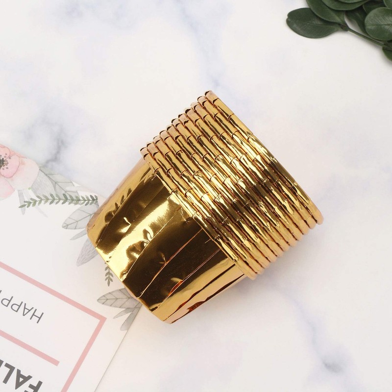 Cupcake Ramekins And Liners, 50 Gold Foil Baking Cups, Disposable Muffin Pans gallery