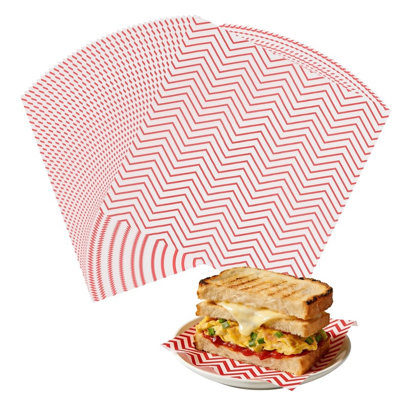 200 Pack Wax Paper Sheets, 7.1″ x 7.1″ Wavy Stripes Wrapping Paper, Red