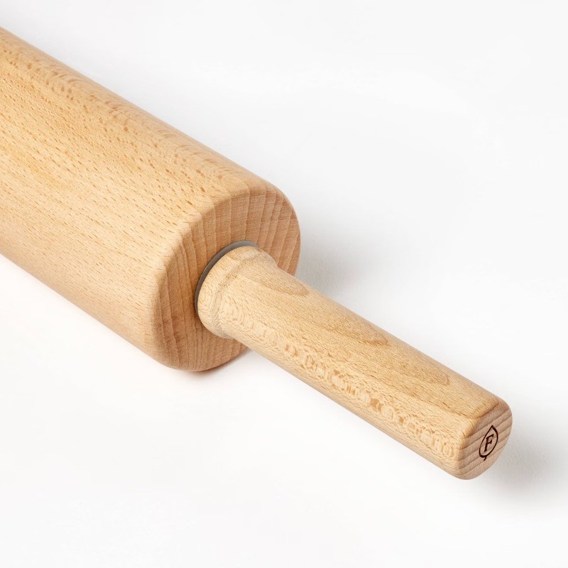 10" Wood Rolling Pin Light Brown Handled Wooden Roller for Baking gallery