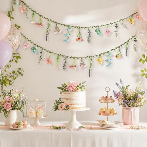 2 PCS 6.5 Ft Artificial Flower Banner Spring Wildflower Garland Hanging Green gallery