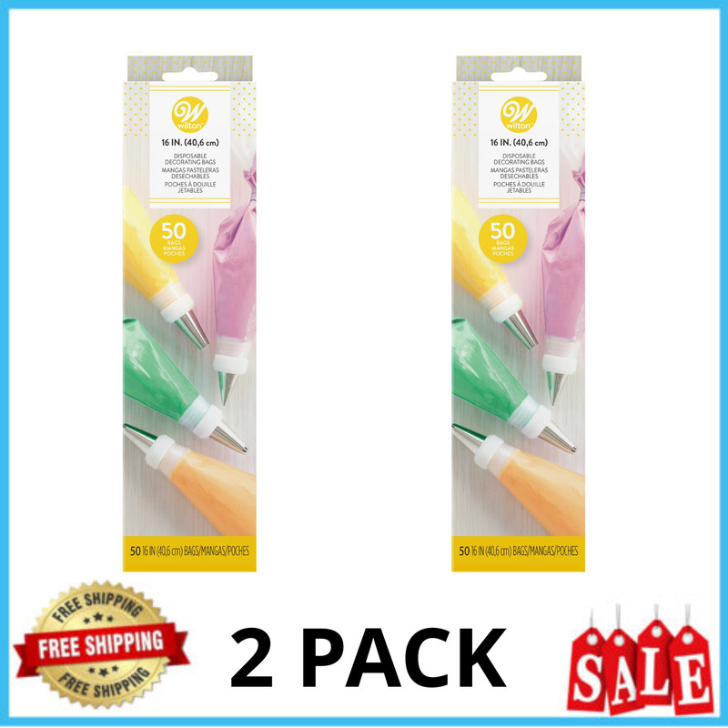 Wilton 16 in. Disposable Cake Decorating Bags, 50-Count, Light Plastic, 2 Pack