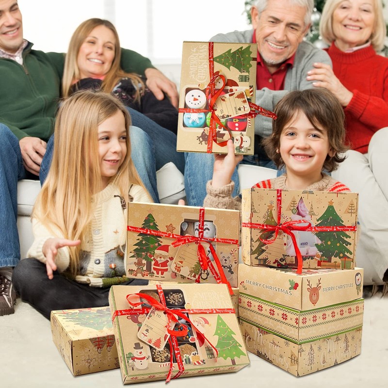 12 Packs Brown Christmas Cookie Boxes with Window for Gift Giving, Cute Carto... gallery