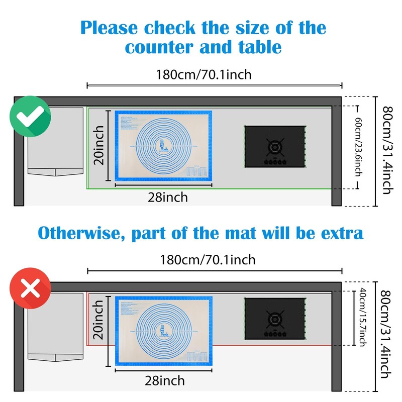 Nonstick Silicone Pastry Mat Extra Large with Measurements 28"L x 20"W, Blue gallery