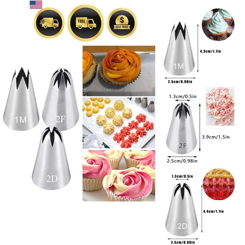 Icing Piping Tip Set,3 Large Decorating Tips Stainless Steel,DIY Cream Rose F…