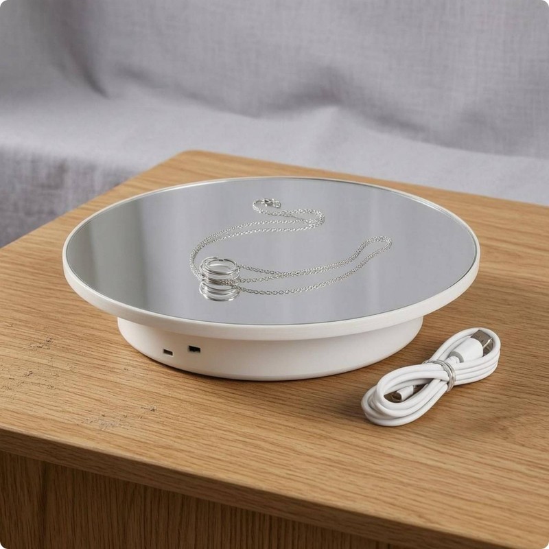 Electric Rotating Display Stand Mirrored Top Rotating Display Turntable ABS gallery