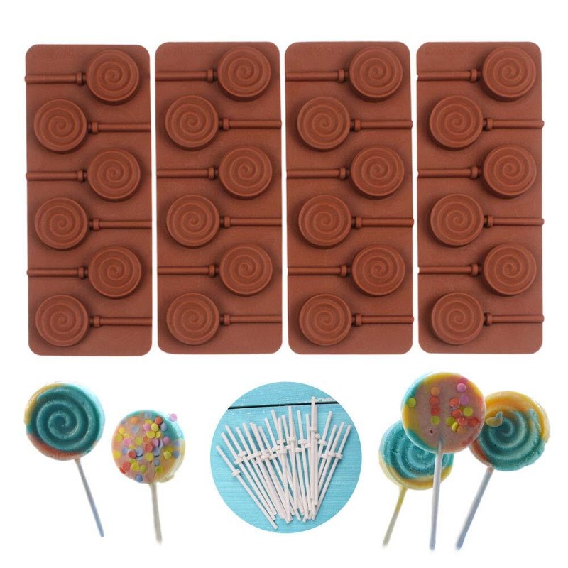 4 Pack Silicone Chocolate Mold 6-Cavity for Lollipop Hard Candy Cake