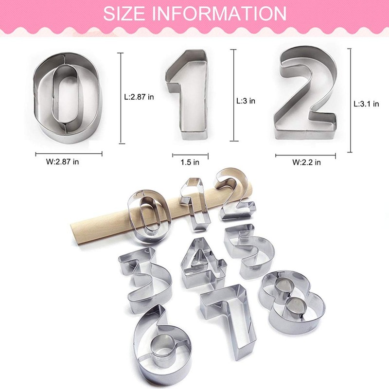 Large Number Cookie Biscuit Cutters Set 3 Inches, 9 Piece Stainless Steel Num... gallery