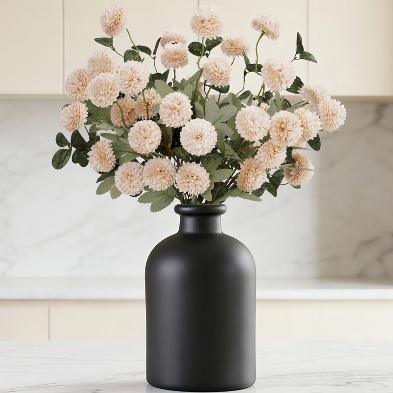 Artificial Flowers for Decor, Mum Ball with Eucalyptus