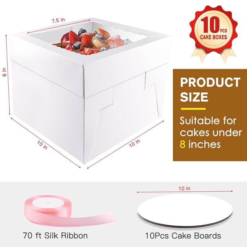 10 Pcs Cake Boxes 10x10x8 Inches Tall Box with Lids Boards White Bakery Boxes... gallery