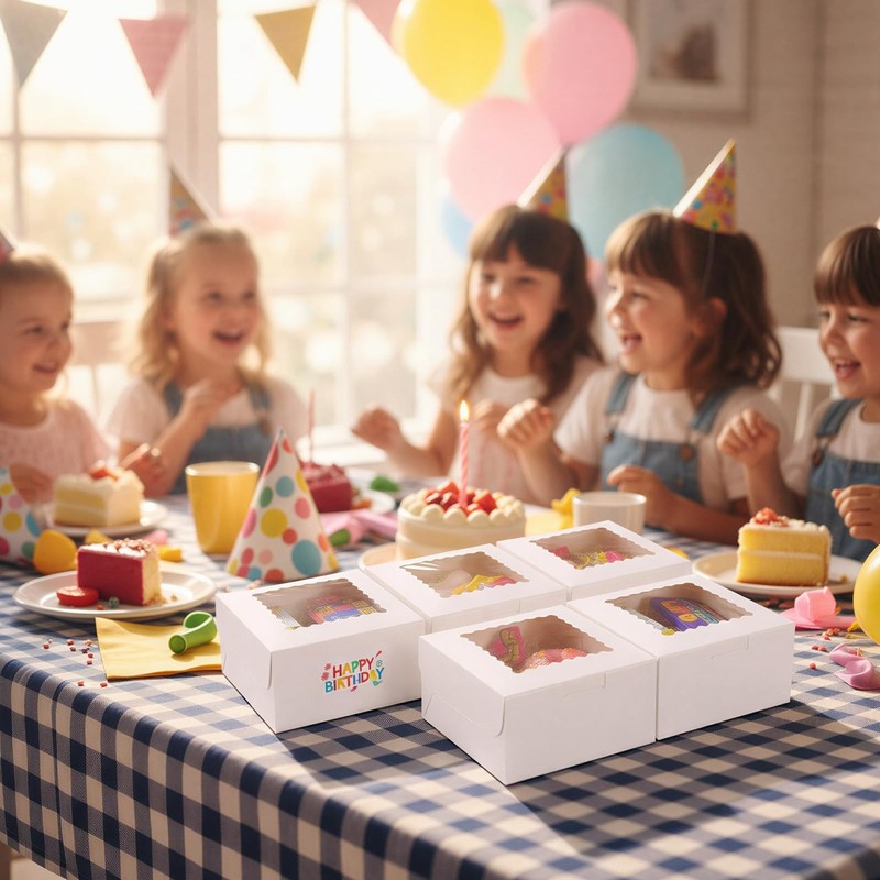 65pcs Cookie Boxes, 6x6x3 Inches Treat Boxes with Window, White Bakery Contai... gallery