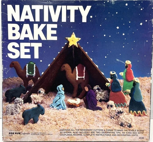 Vintage Christmas Nativity Bake Set Cookie Cutters Baby Jesus Mary Joseph w/BOX