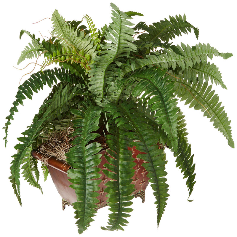 Nearly Natural Boston Fern In Metallic Planter