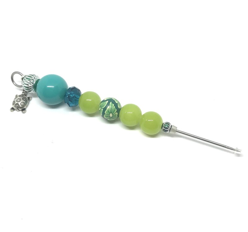 Cookie Decorating Scribe Glass Lime Green Bead & Metal Turtle Charm 15cm