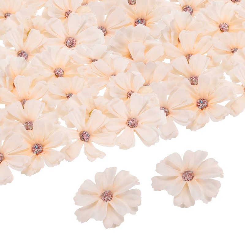 50pcs Artificial Daisies Flower Heads1.8″ Silk Fake Daisies Heads Champagne