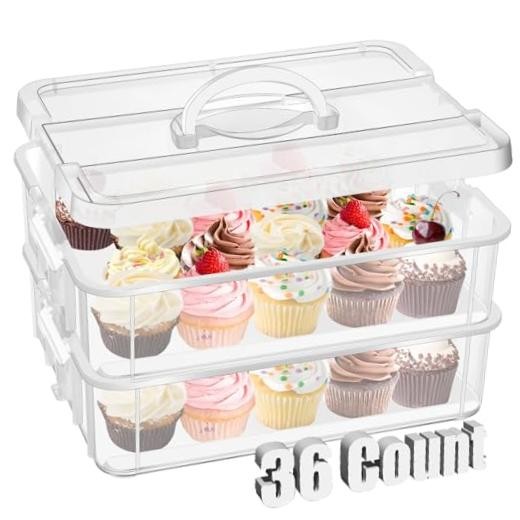 36 Cupcakes Carrier 2-layer for Cake Container Cupcake Holder with Lid and