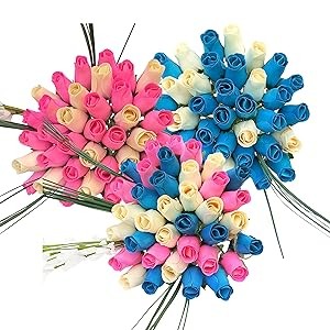 144 Indivi Wooden Roses of Assorted Colors. Reds, Blues, Greens, gallery