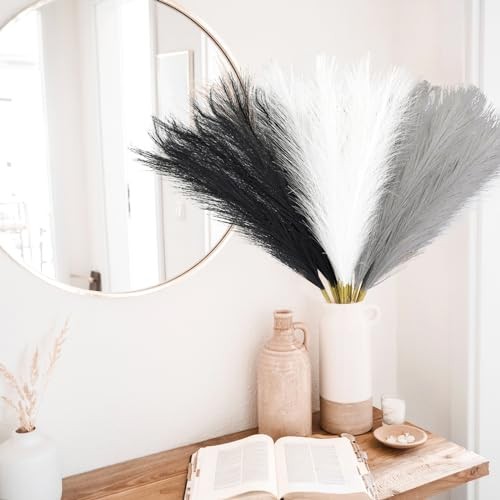 pcs Black Faux Pampas Grass Tall, 21.6in Artificial 30 Black & White & Gray gallery
