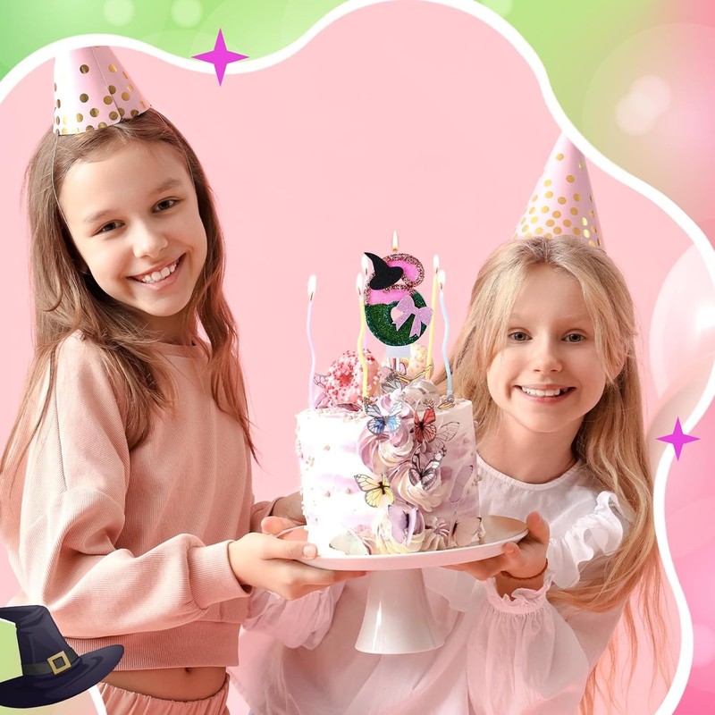 Witch Princess Theme Candle Pink and Green Party Decorations Witch Hat Bow gallery