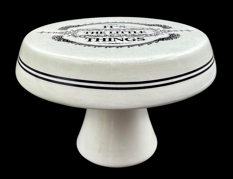 Creative Co-Op Ceramic Pedestal Cupcake Stand It’s The Little Things Black White