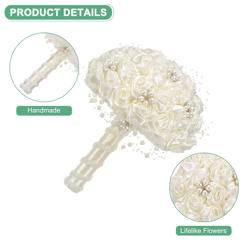 Wedding Bouquets for Bride, Artificial Rose Bouquet for Wedding[Cream White] gallery