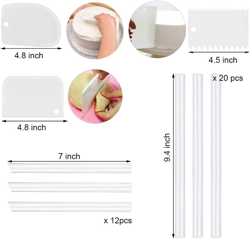 20 Plastic Cake Sticks Support Rods and 12 Clear Cake Stacking Dowels with 4 Cak gallery