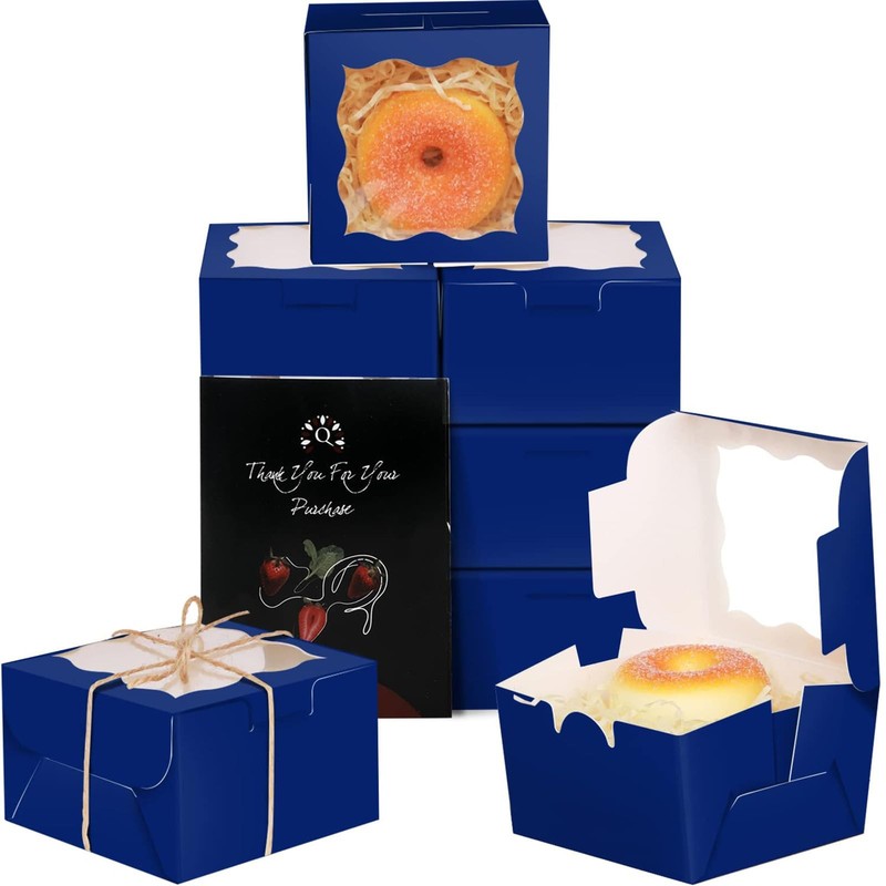 55 PCS Dark Blue Bakery Boxes With Window 4x4x2.5 Inch Mini Cookie Macaron