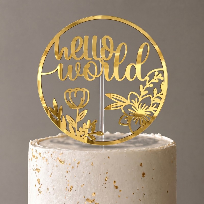 Hello World Custom Birthday Cake Topper Acrylic 3mm Thick and Classy – 6″ & 6″