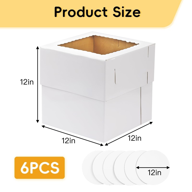 Tall Cake Box Tiered Container Windows Cake Boards 12x12x12 Inch 6 PCS gallery