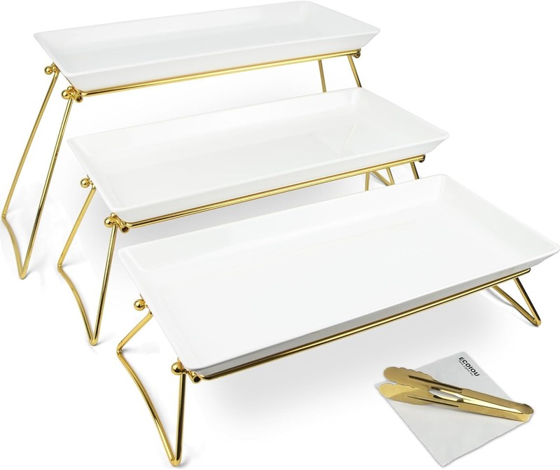 ECOIOU Extra Large 3 Tier Serving Tray, 24 x22 x 9.8 Inch Melamine Tiered Tra…