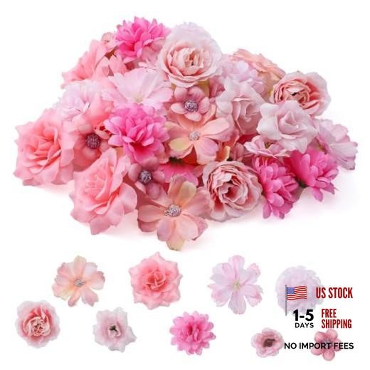 50 PCS Fake Flower Heads Pink Small Artificial Flowers Small-Flowers for