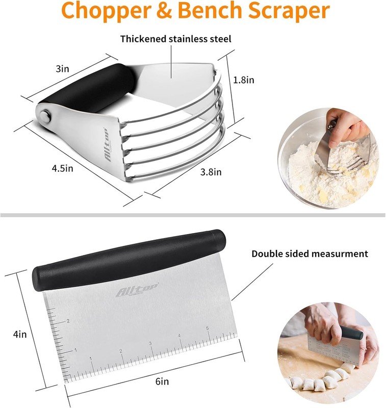 ALLTOP Stainless Steel Bench Scraper and Pastry Blender Cutter Set, Black gallery