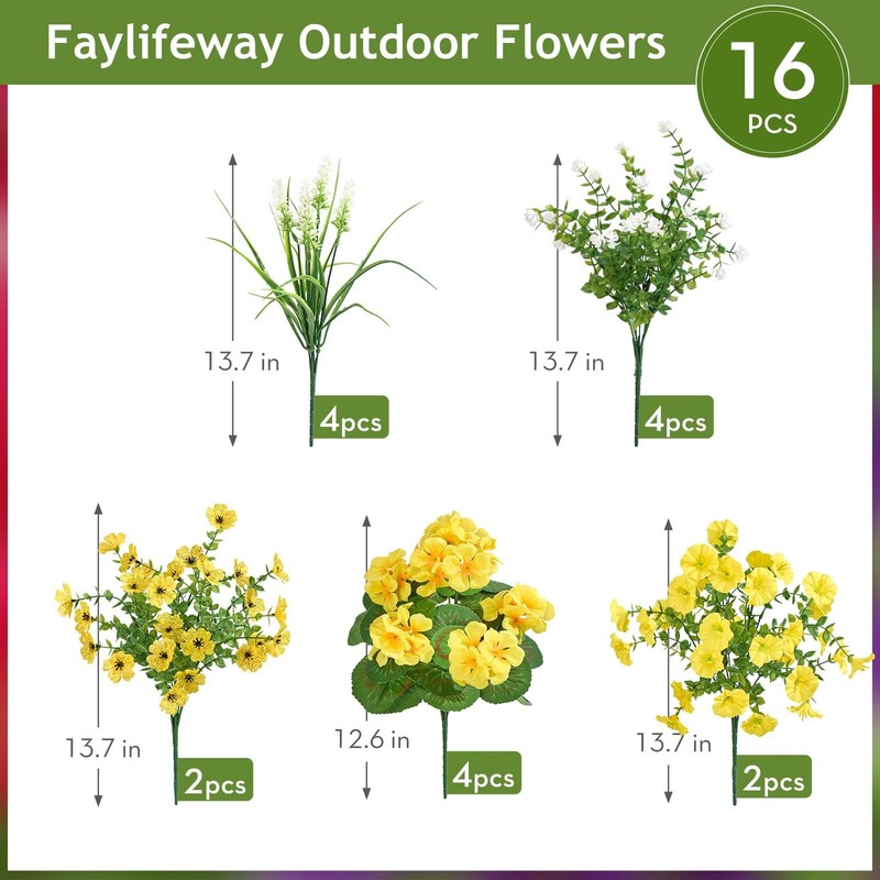 Faylifeway 16 Bundles Artificial Flowers For Outdoors Uv Resistant Silk Faux gallery