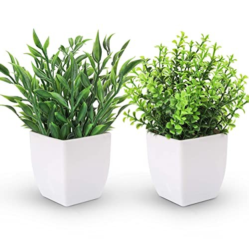 2 Pack Fake Plants Mini Artificialery Potted Plants for Home Decor Green