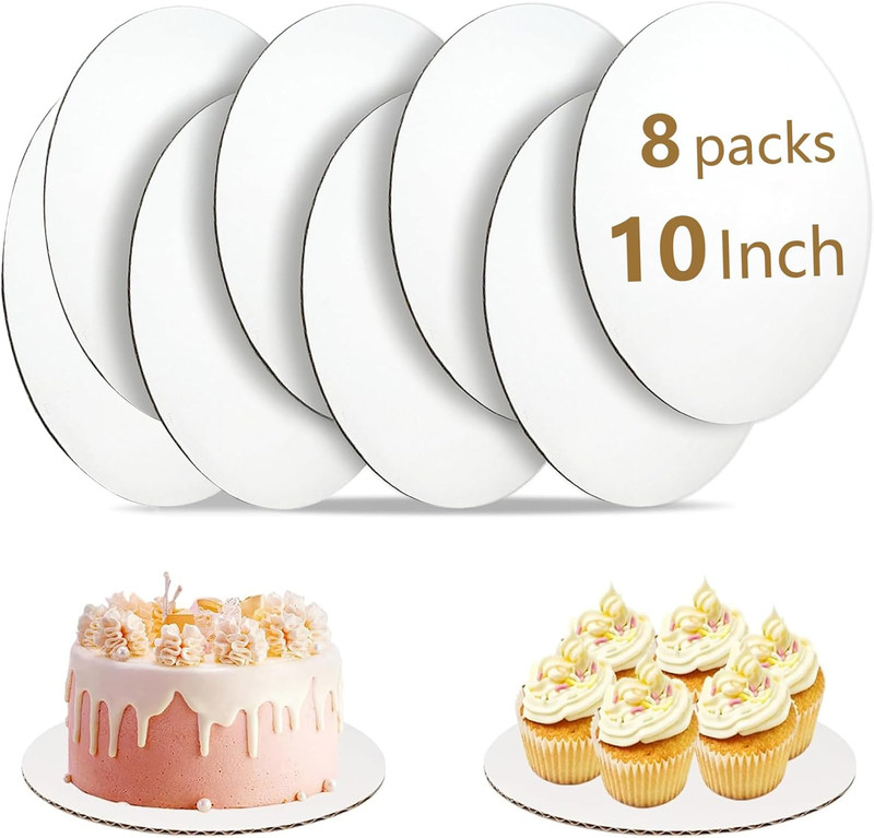8 Pcs Cake Boards 10 Inch Round, Food-Grade White Cake Board Rounds, Sturdy Card