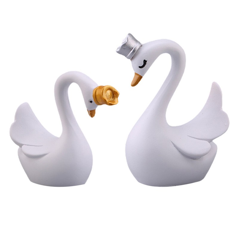 2PCS Swan Cake Topper Birthday Cake Topper Crown Swan Cake Decor Desktop Decor