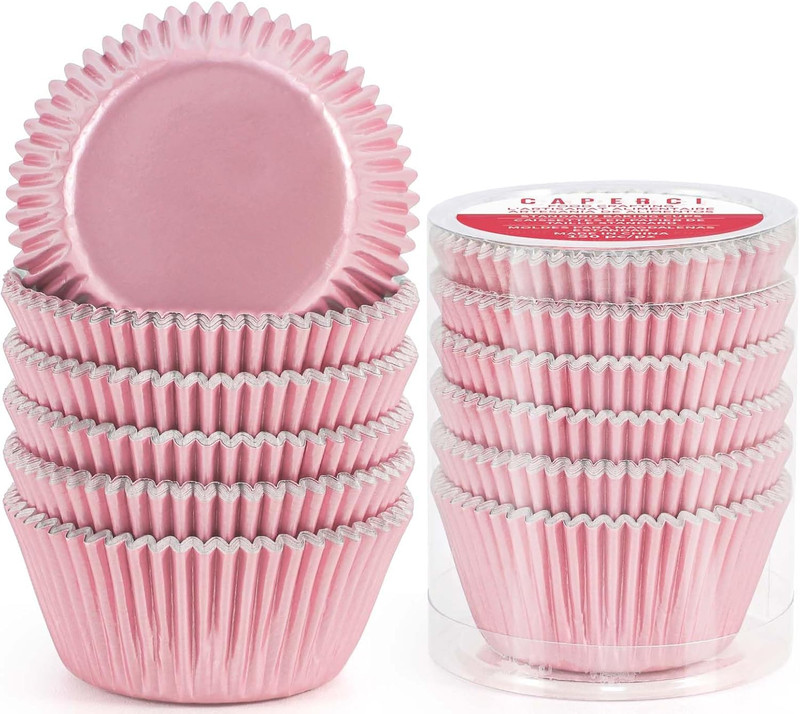 Caperci Pink Foil Cupcake Muffin Liners Standard Size Baking Cups 150-Pack - Pre gallery