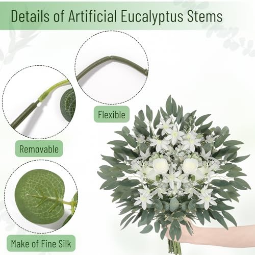Pcs Artificial Eucalyptus Stems, 4 Kinds Mixed Fauxery Stems Fake 120 Green gallery