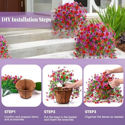 Artificial Fake Hanging Flowers Plants with Basket Spring Outdoor Red Purple gallery