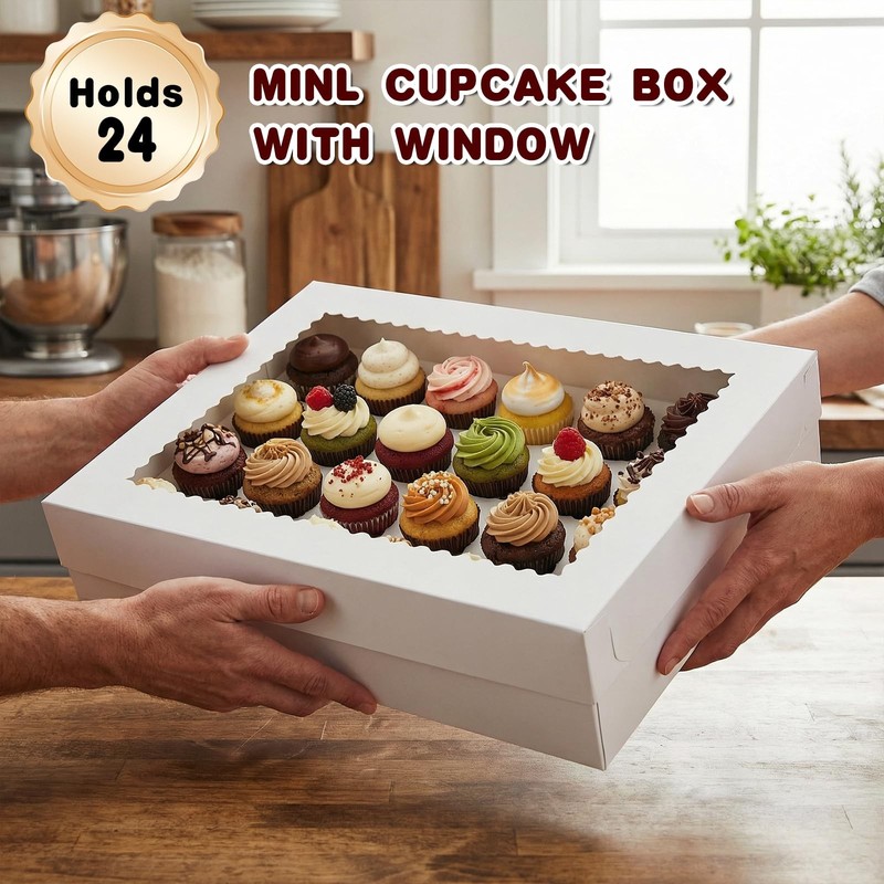 10 Pack Cupcake Boxes with Window and Inserts, 24 Pcs Mini Cupcakes Container... gallery
