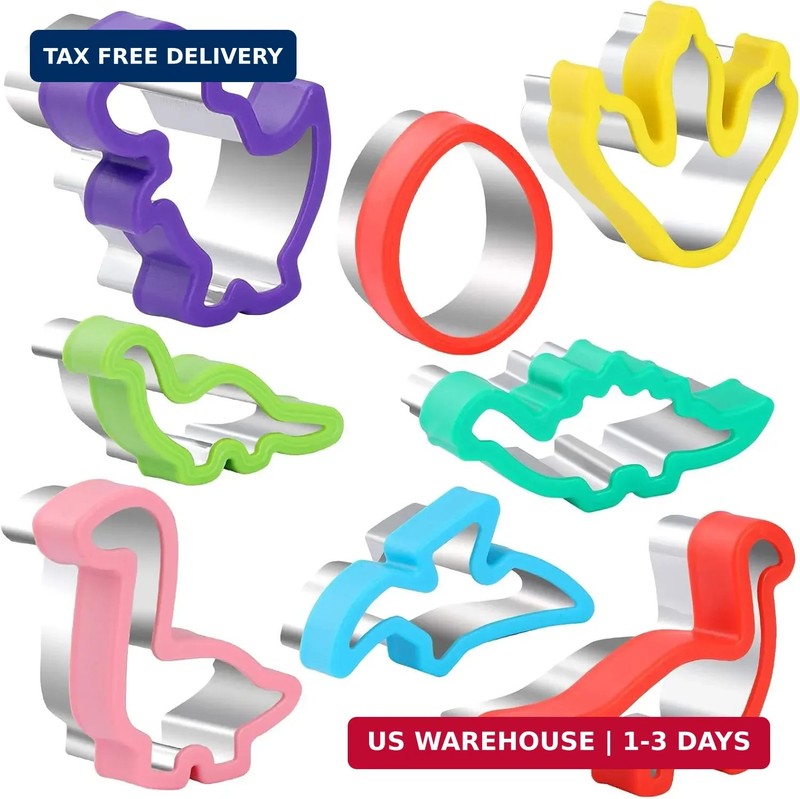 8pcs Dinosaur Cookie cutters,Stainless Steel Sandwich Cutters Cookie Cutters Veg
