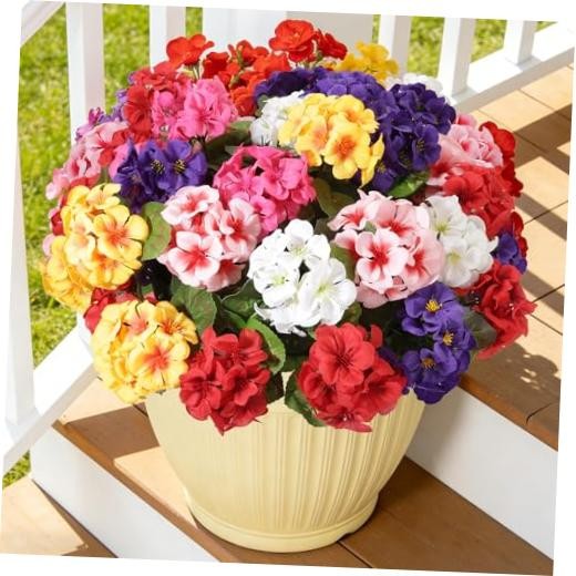 Artificial Geraniums Silk Artificial Flowers for Outdoor Indoor, 6 Mixed Colors gallery