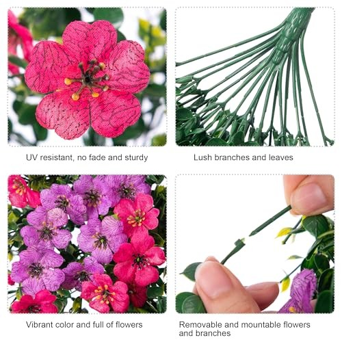 Artificial Faux Hanging Flowers Plants for Outdoor Decor, 2 PCS Purplehotpink gallery