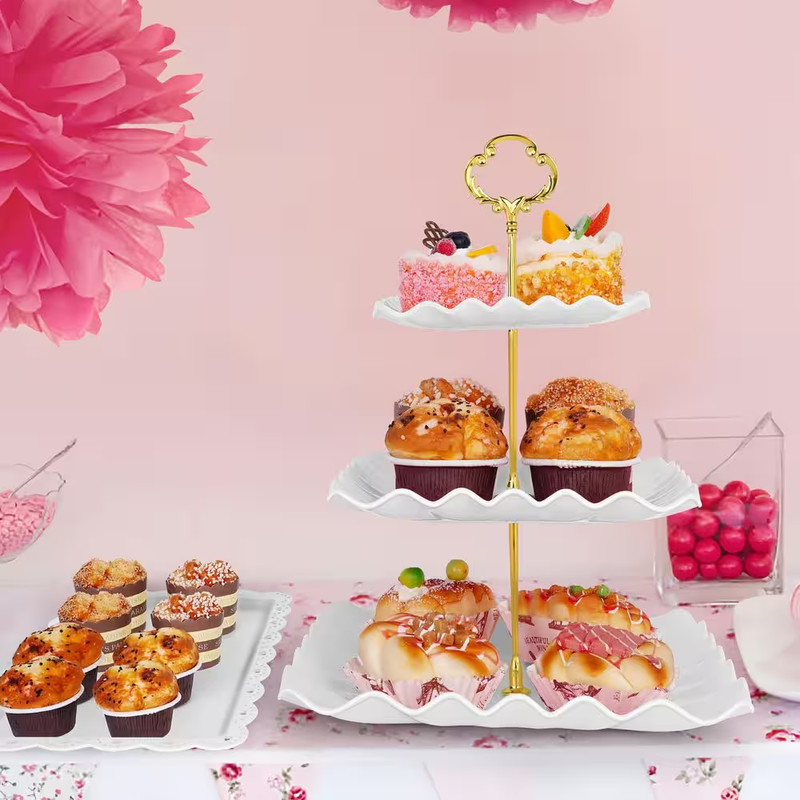 3-Tier White Dessert Display Cake Stand with Serving Tray for Tea Parties, Birth gallery
