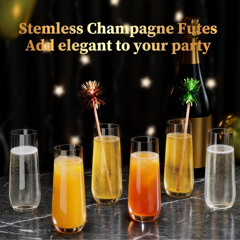 Guanqiao 12 Pack Stemless Plastic Champagne Flutes, 9 oz Clear Disposable Pla... gallery